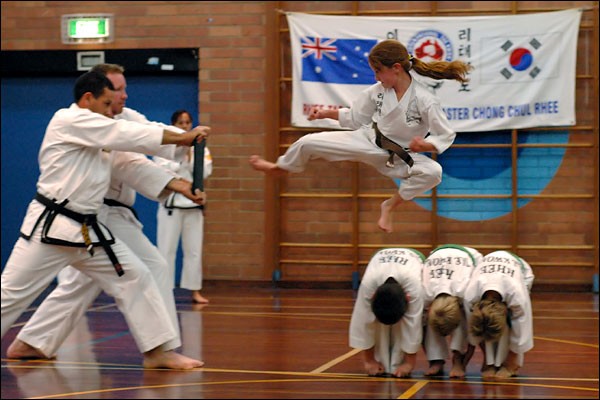 Rhee Tae Kwon-Do flying side kick break, May 2007, Kiara, Perth