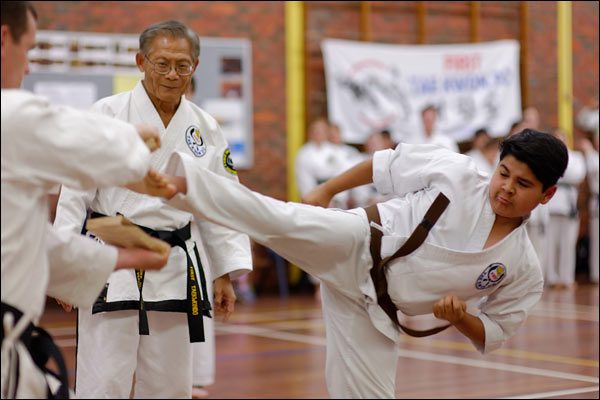 First Tae Kwon Do side kick break, October 2016, Perth