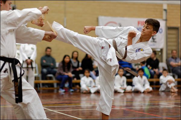 First Tae Kwon Do side kick break, June 2017, Perth