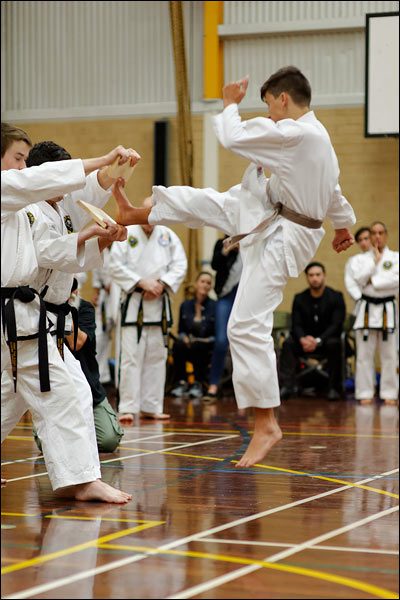 First Tae Kwon Do jumping front snap kick break, June 2017, Perth