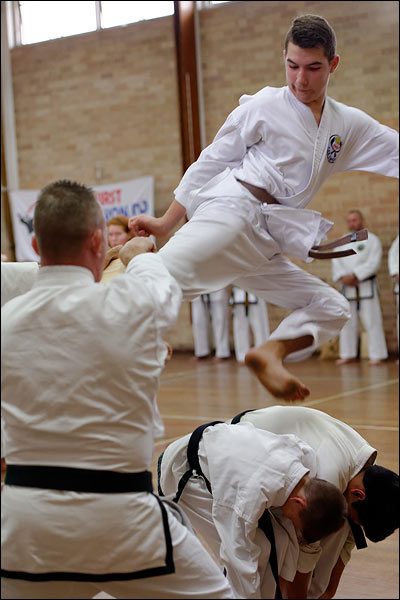 First Tae Kwon Do flying side kick break, July 2017, Perth