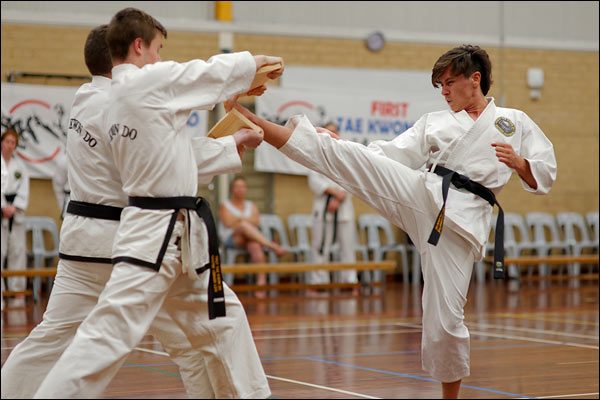 First Tae Kwon Do front snap kick break, December 2017, Perth