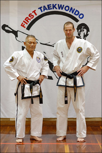 First Tae Kwon Do Master Vernon Low and senior instructor, June 2018, Perth