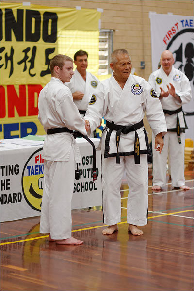 First Tae Kwon Do Master Low and new 1st Dan black belt member, September 2018, Perth